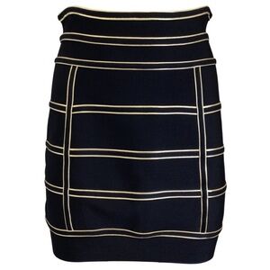 Balmain Black/Gold Metallic Piping Detail Knit Bandage Mini Skirt